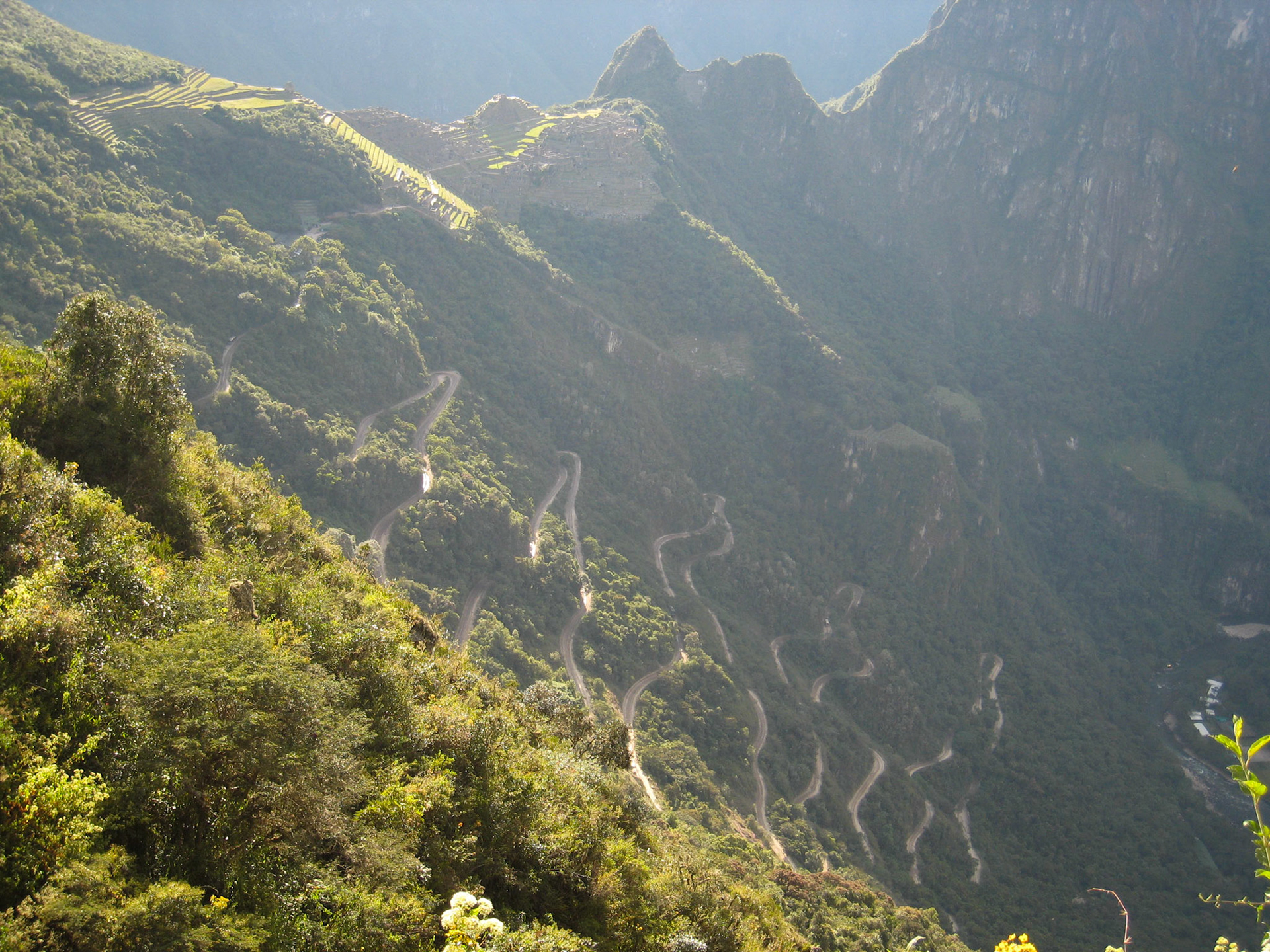Machu Picchu and the road from Aguas Calientes