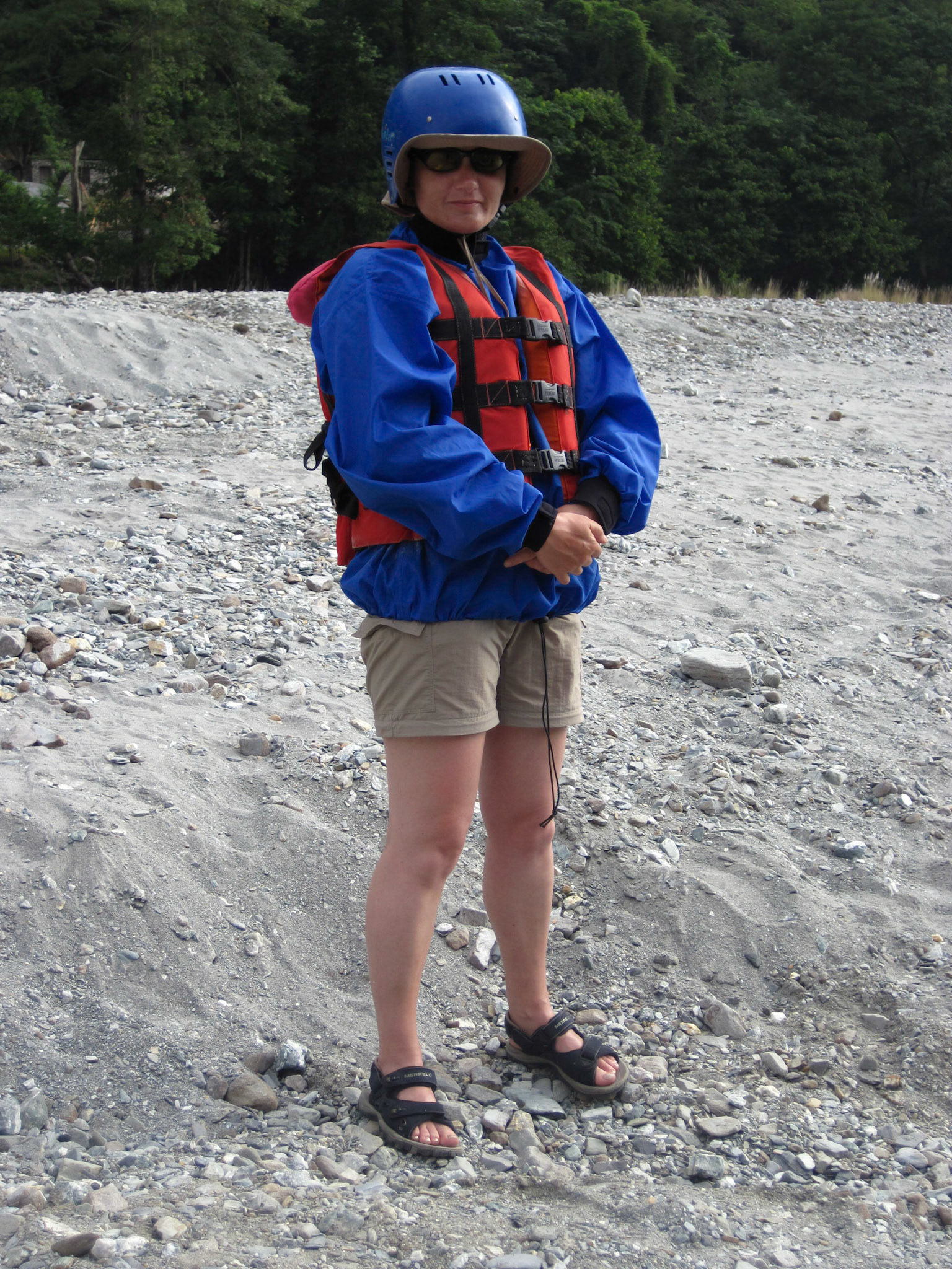 Dressed to keep dry for 2nd day's rafting (the water was cold!)