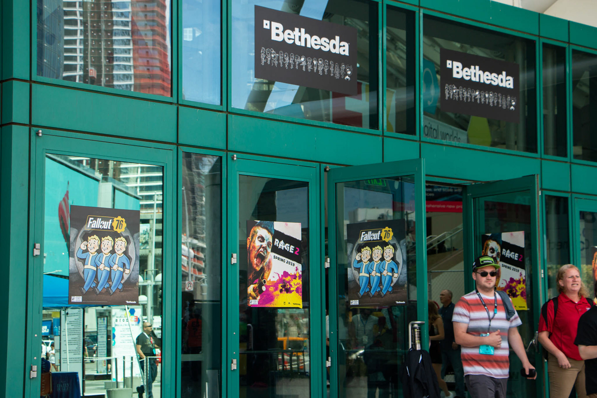 Photo of Fallout 76, RAGE 2, and Bethesda branded E3 2018 Signage