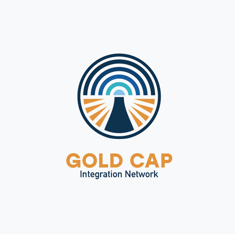 A logo for Gold Cap Integration Network. A community focused on helping people integrate their experiences with psychedelic medicine into their everyday life.