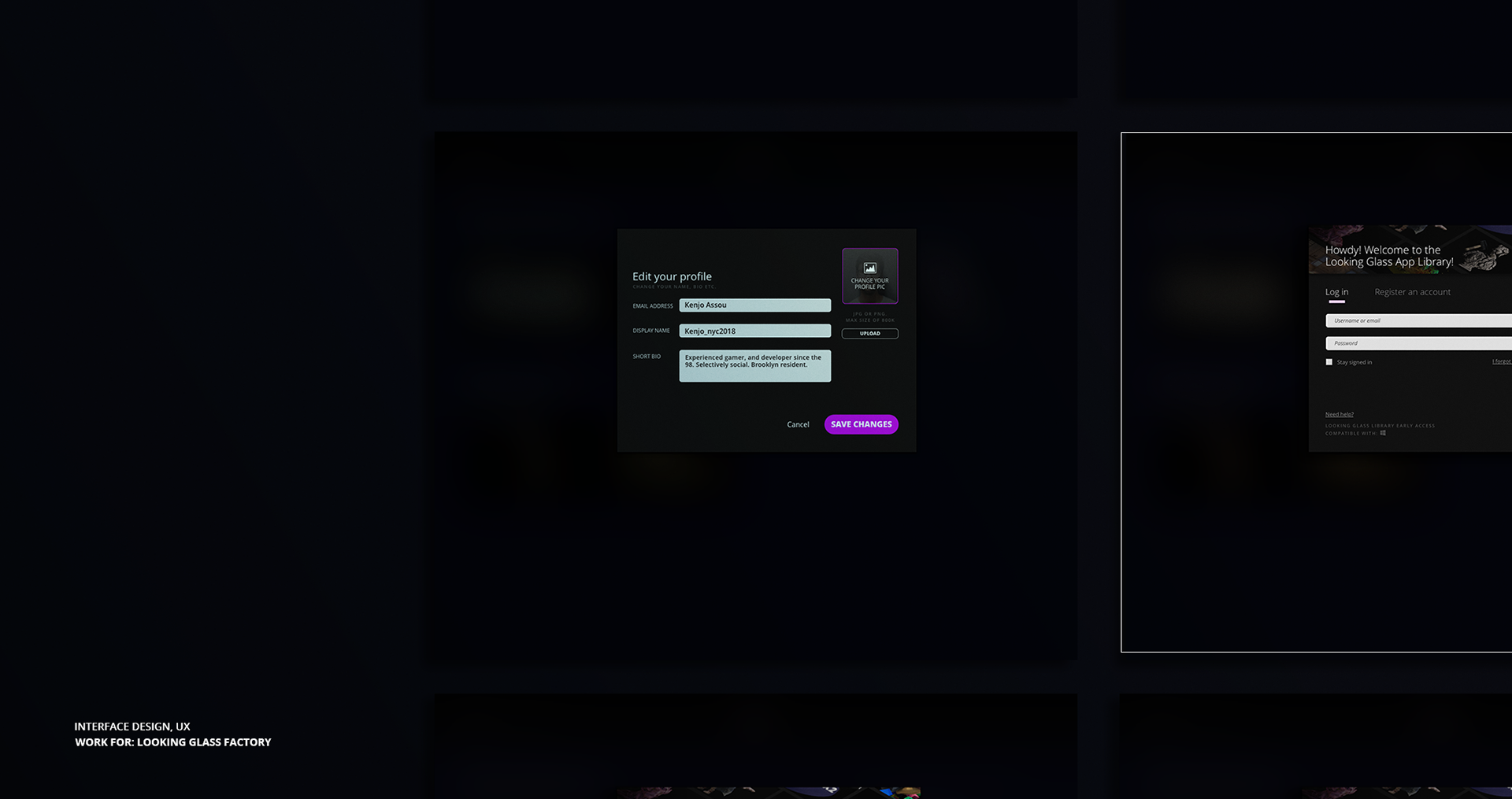 Library desktop interface for the accounts feature
