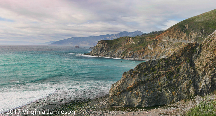 California coast near Big Sur, people on the beach; UA-92916515-1