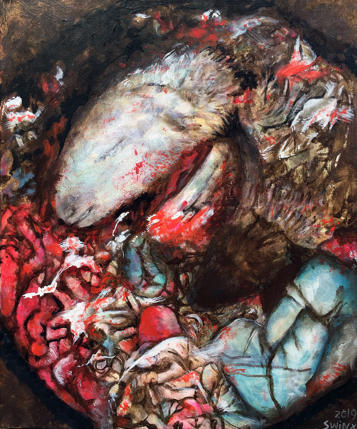 »Opferschau« Acrylfarbe auf Leinwand, 50 x 60 cm 1200,–