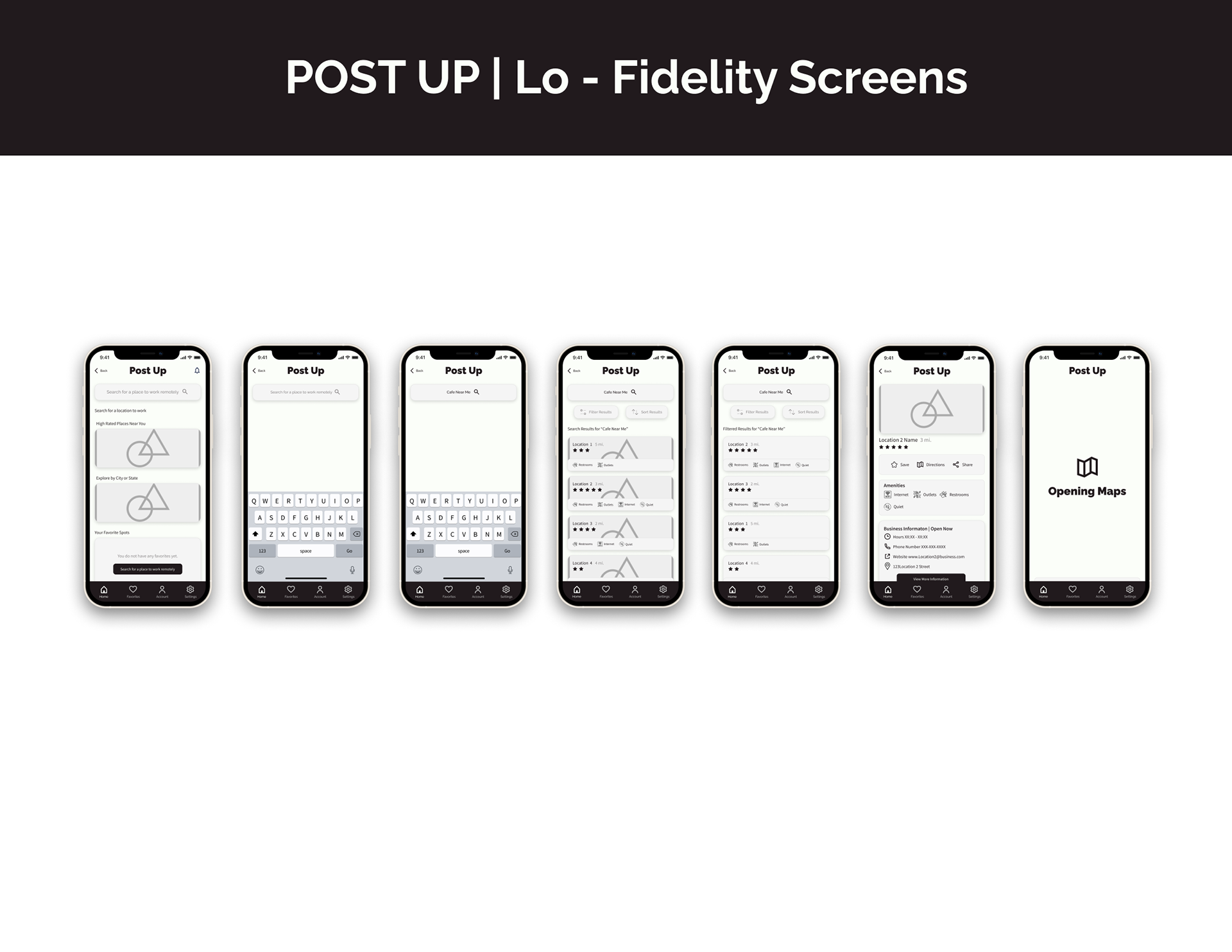 Lo - Fidelity Screens of the Post UP App
