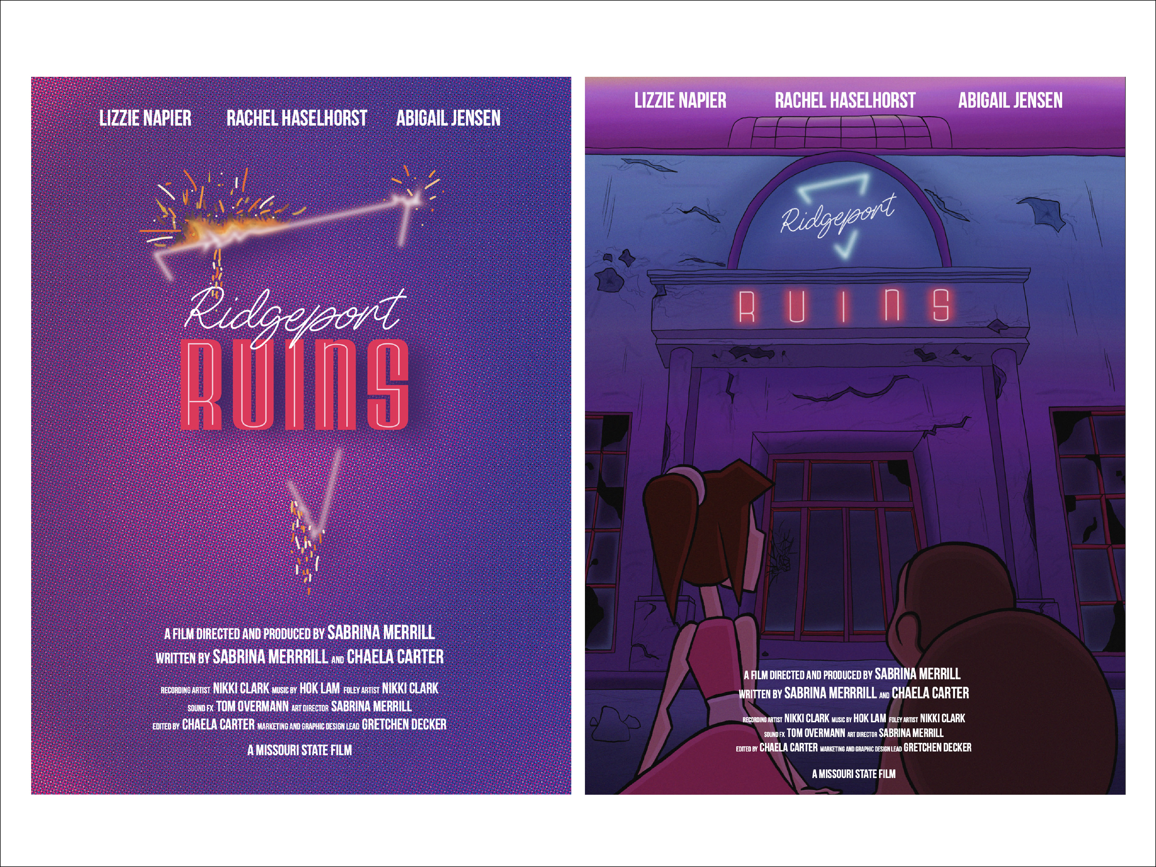 Poster designs for the animated film, "Ridgeport Ruins."