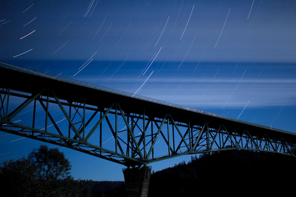 startrails over foresthill bridge