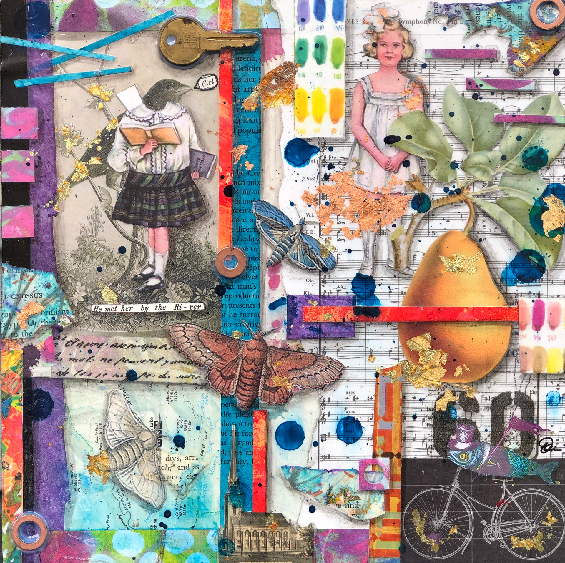 He Met Her by the River :: 10x10 Collage on Cradled Panel
