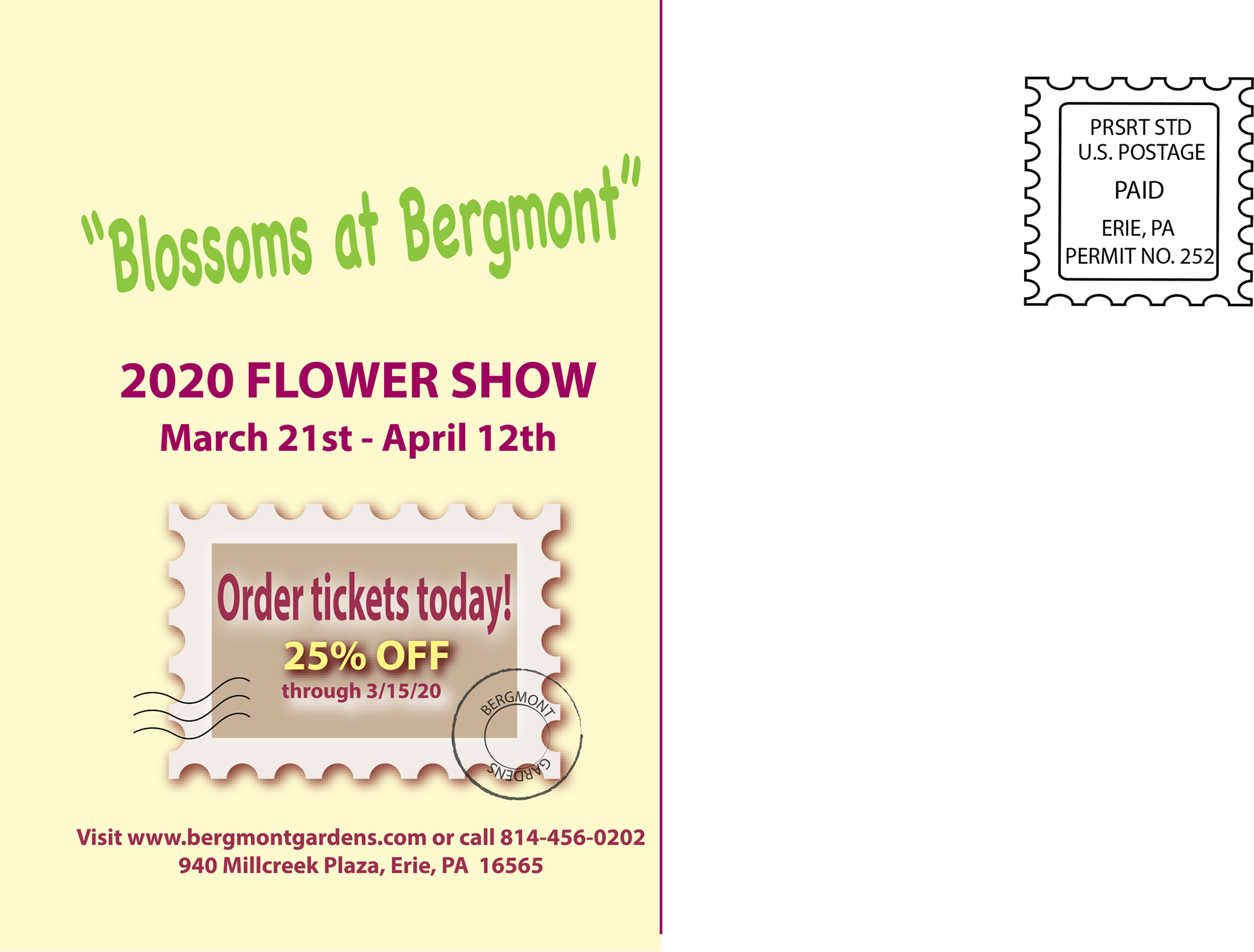 Bergmont Gardens Post Card Back (Adobe Photoshop & Illustrator)