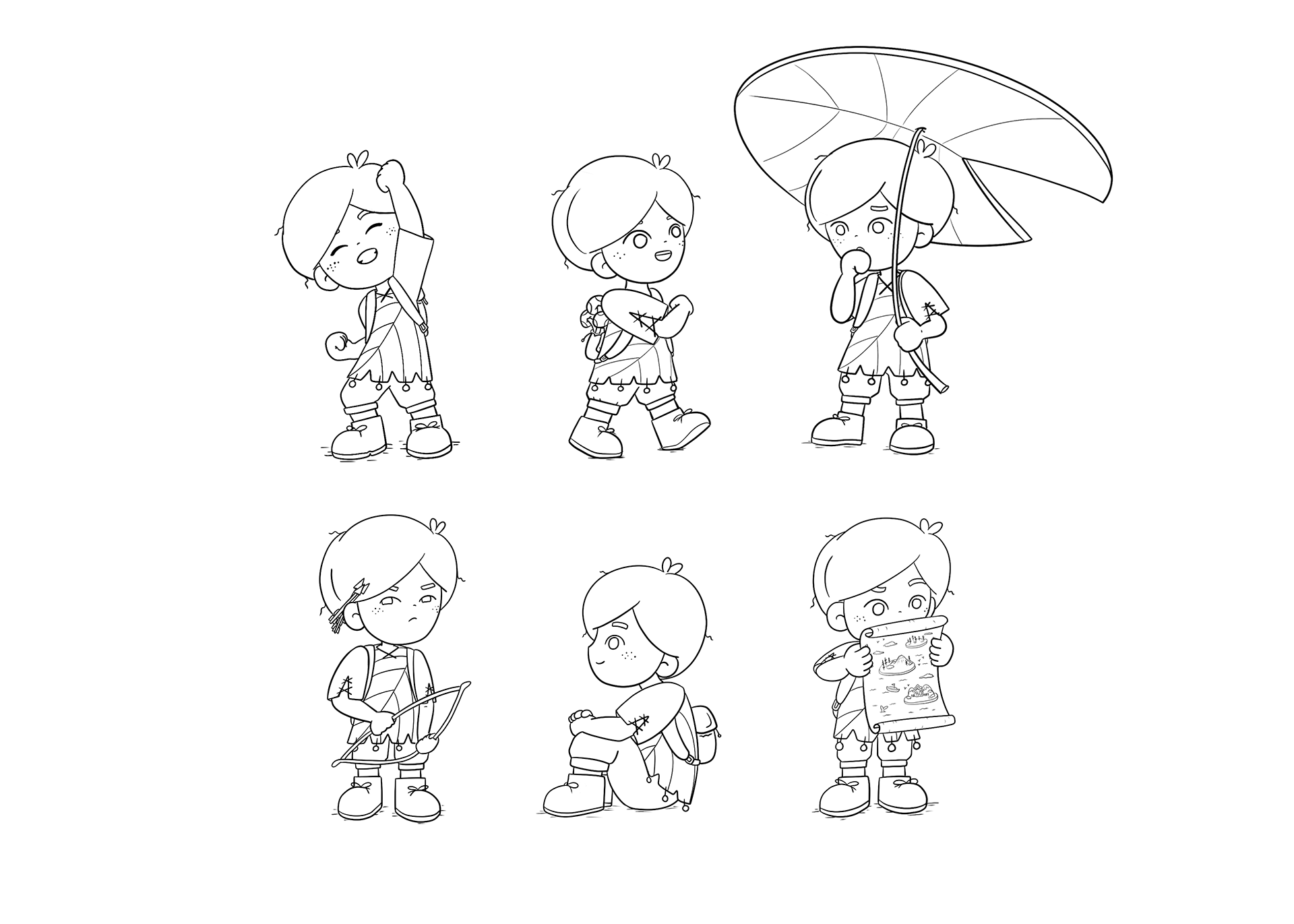 Character design poses for miniature nature boy concept