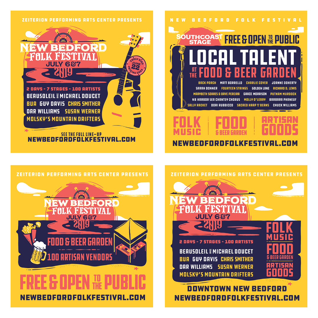 2019 New Bedford Folk Festival web and newspaper ads (1/3).