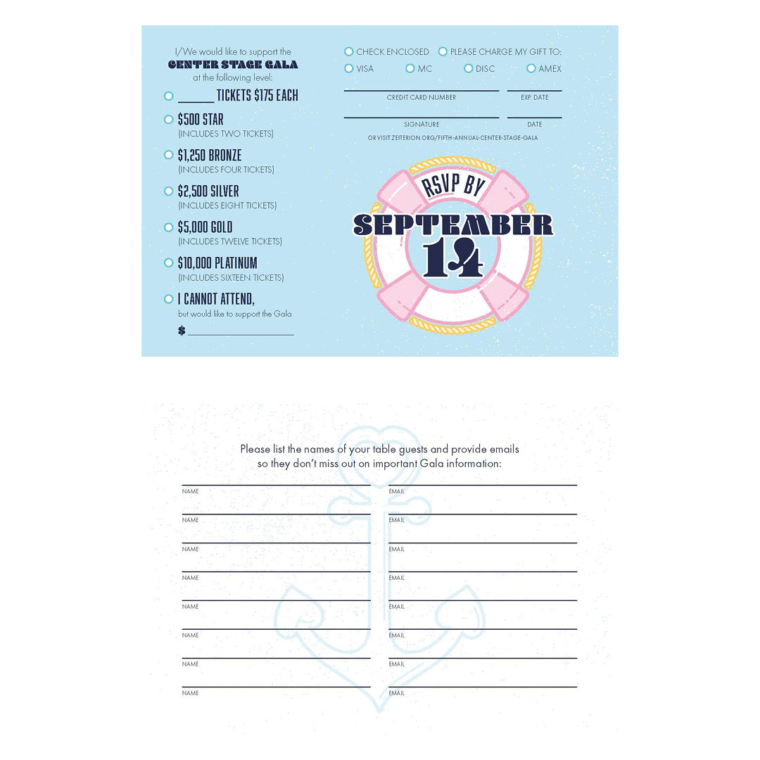 The Center Stage Gala Invite (front and back).