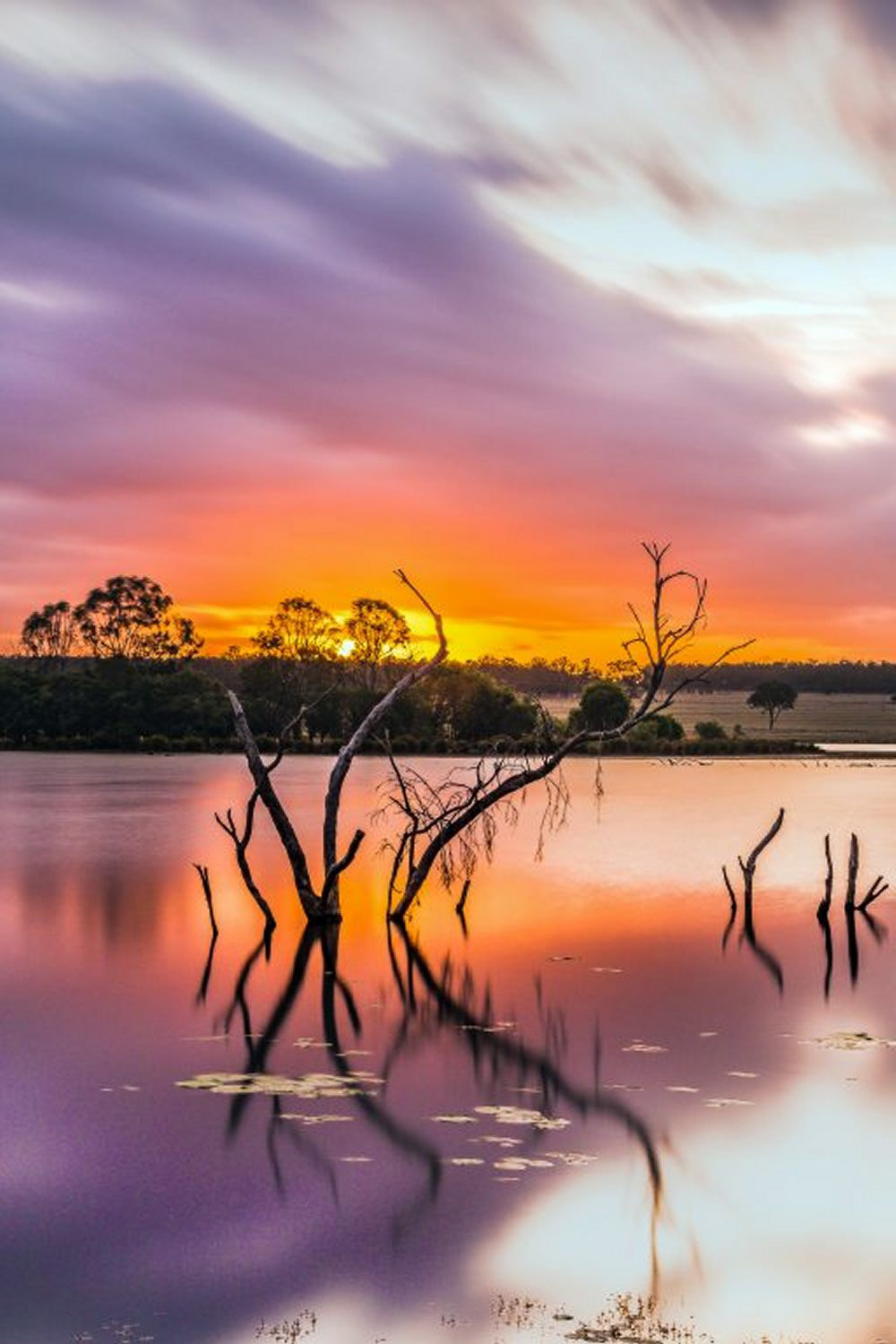 sunset, long exposure, Gordonbrook Dam, South Burnett, golden, orange, pretty, serene, landscape, waterscape
