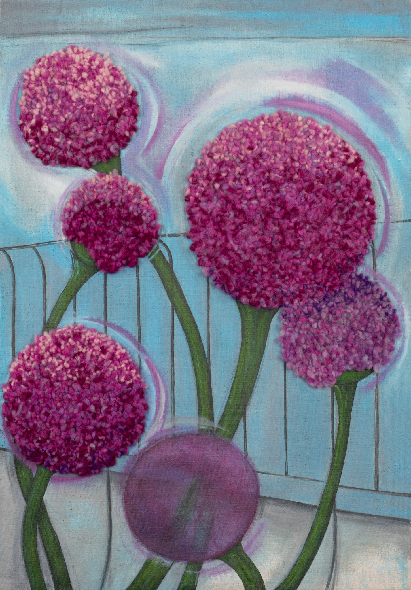 Pink Flowers 28"x40"(Acrylic, Wool)