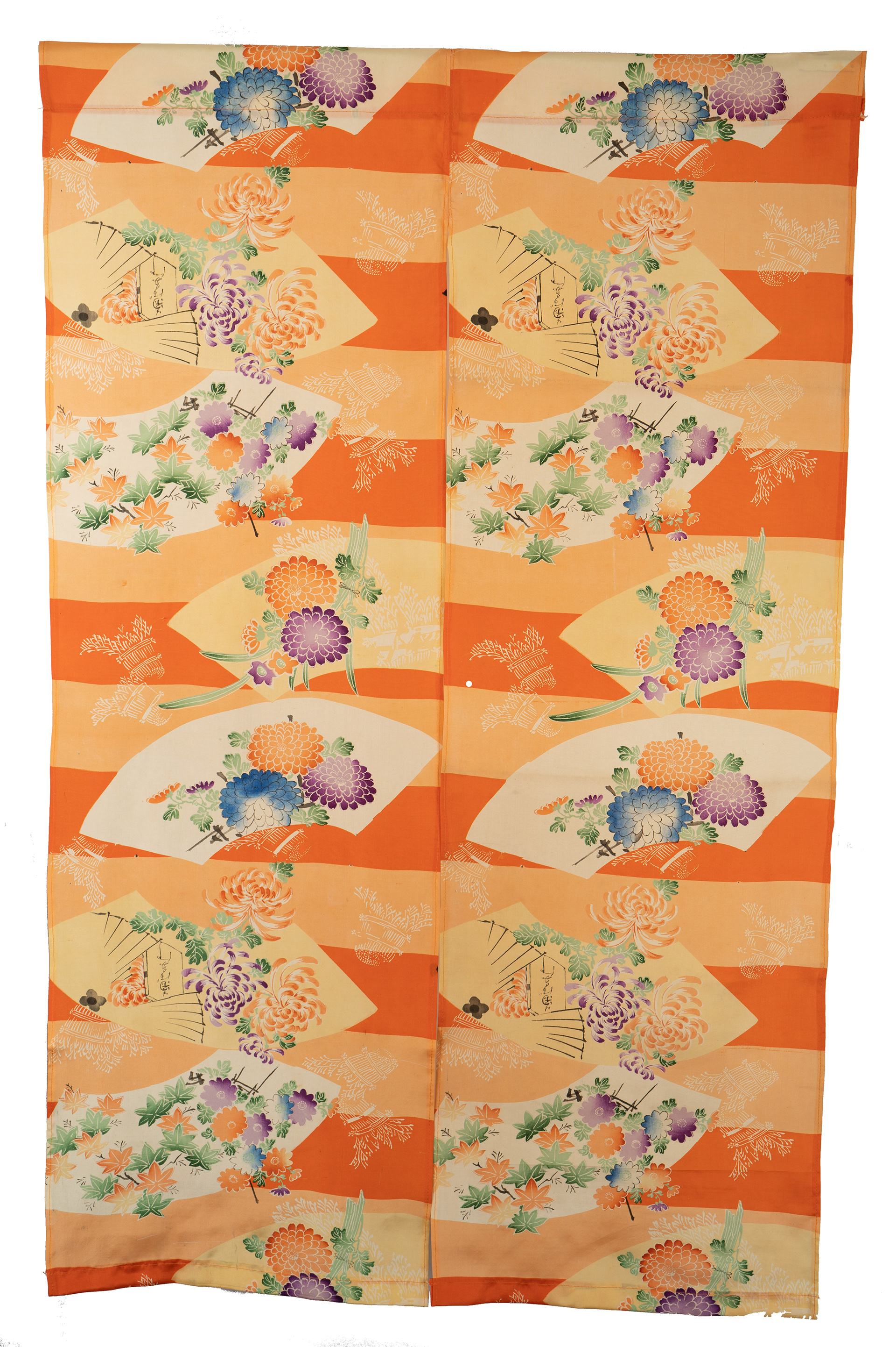 Fans and Flowers Noren - Vintage (1960s) Kimono Silk