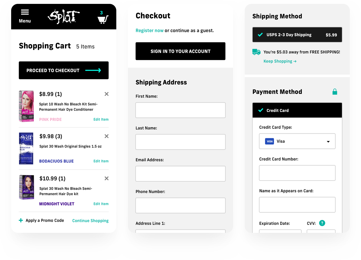 Splat Hair Color — The Checkout Process