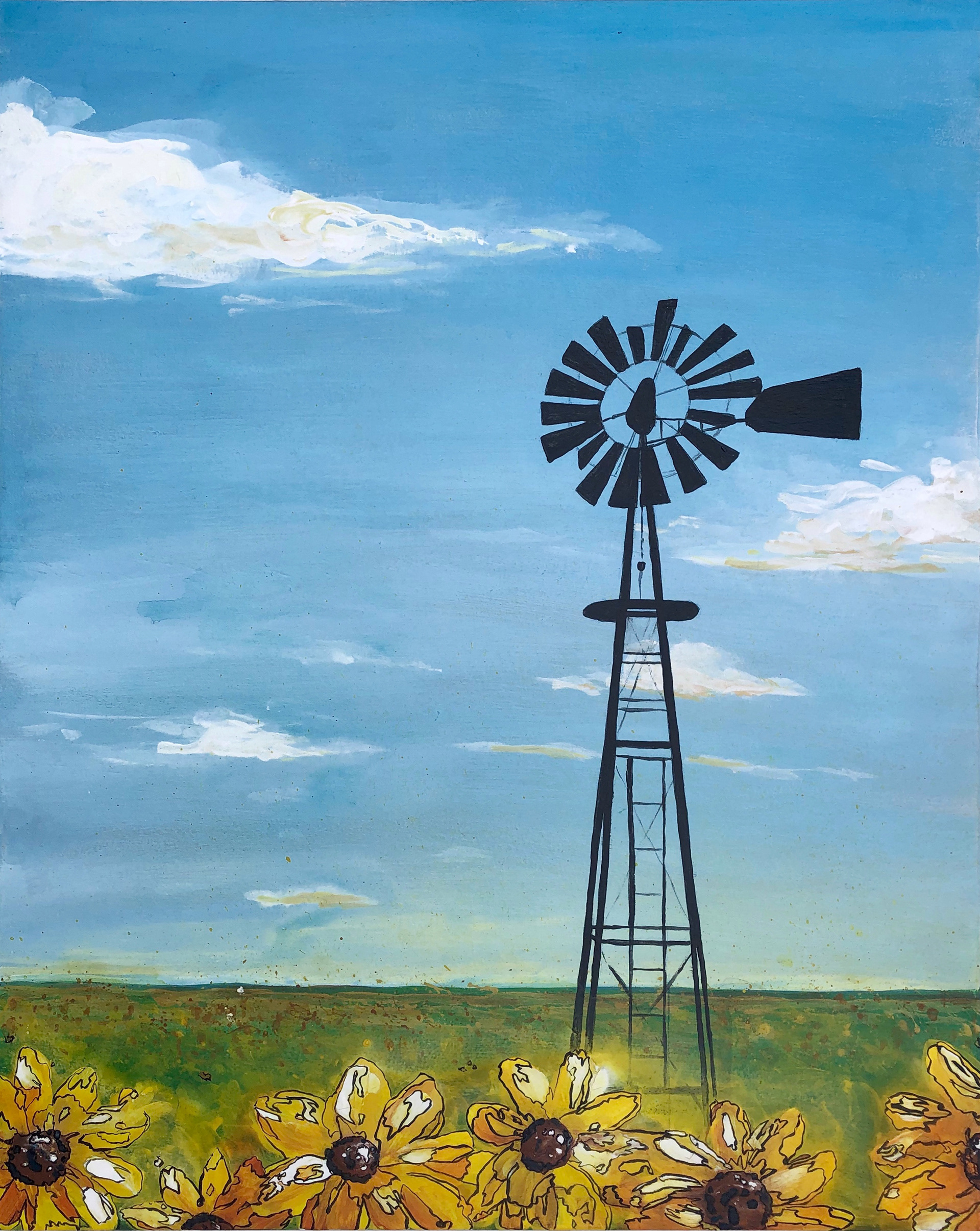 "Cherished Windmill," Acrylic & Ink