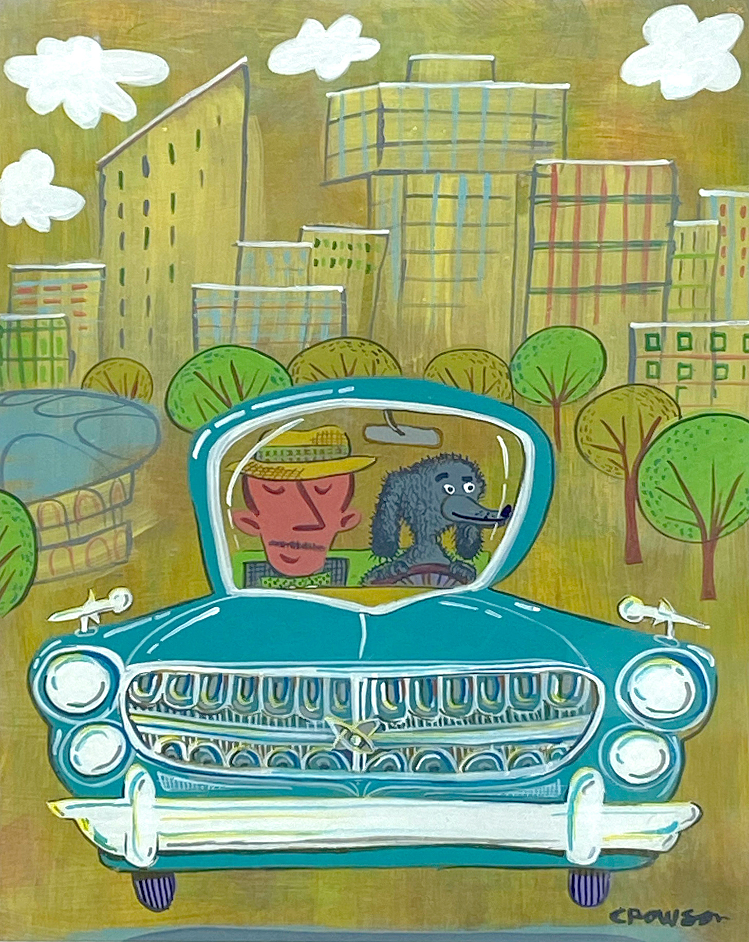 "Let the Dog Drive," Acrylic on panel