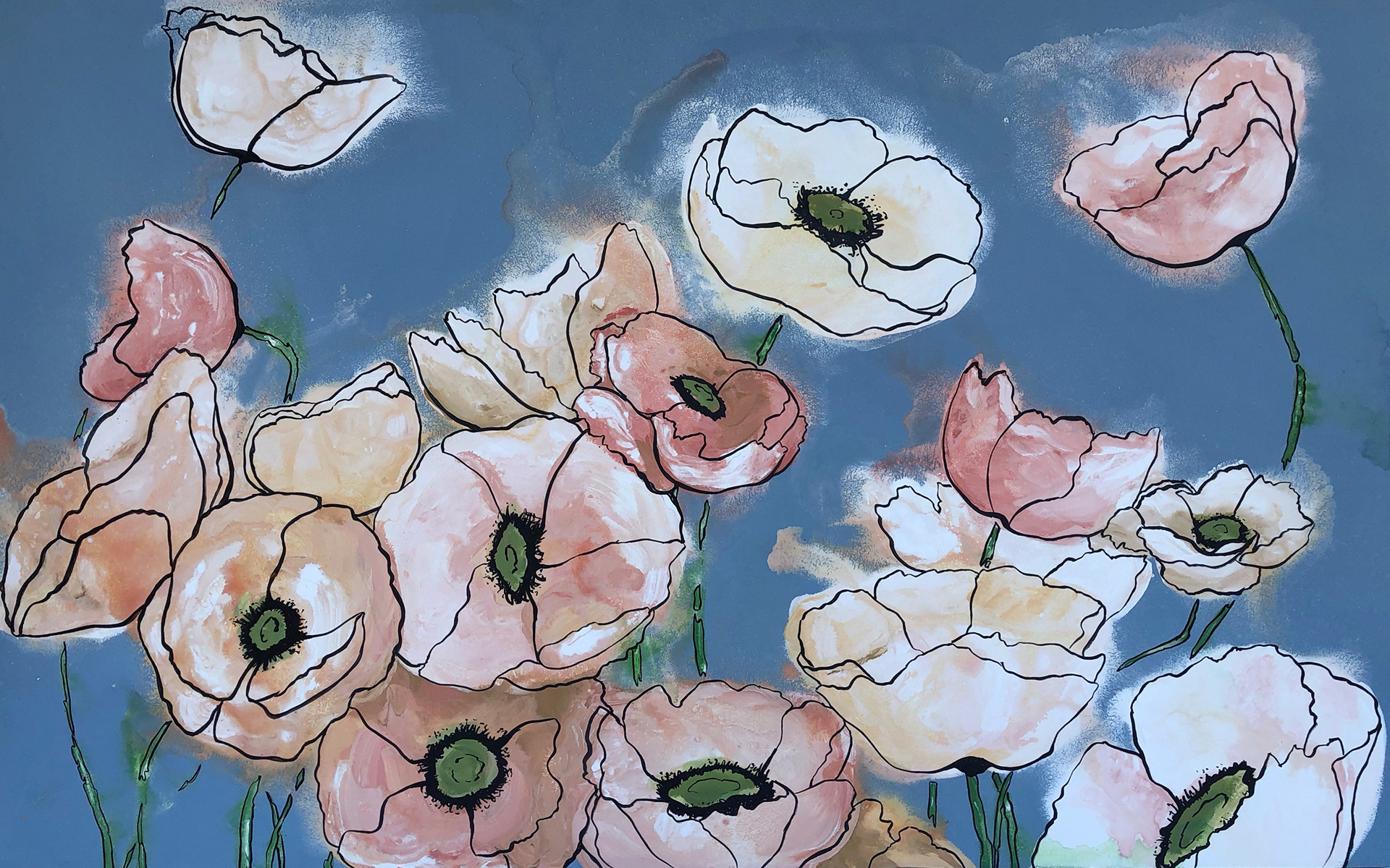 "Field of Poppies," Acrylic & Ink