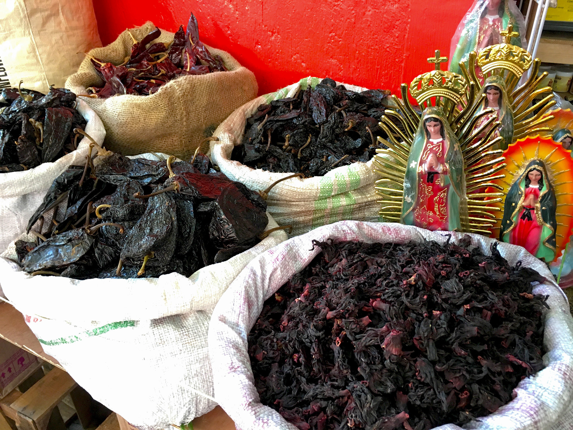 Chiles & The Virgin at the Market in Chiapas