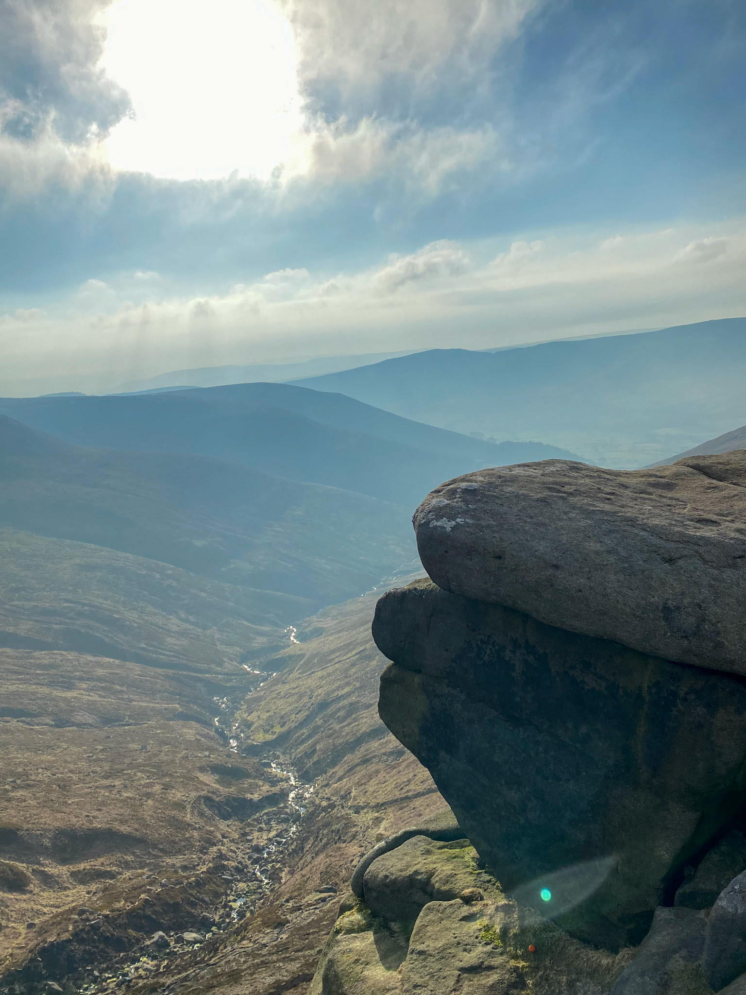 Looking down Crowden Brook from Kinder Scout in the Peak District