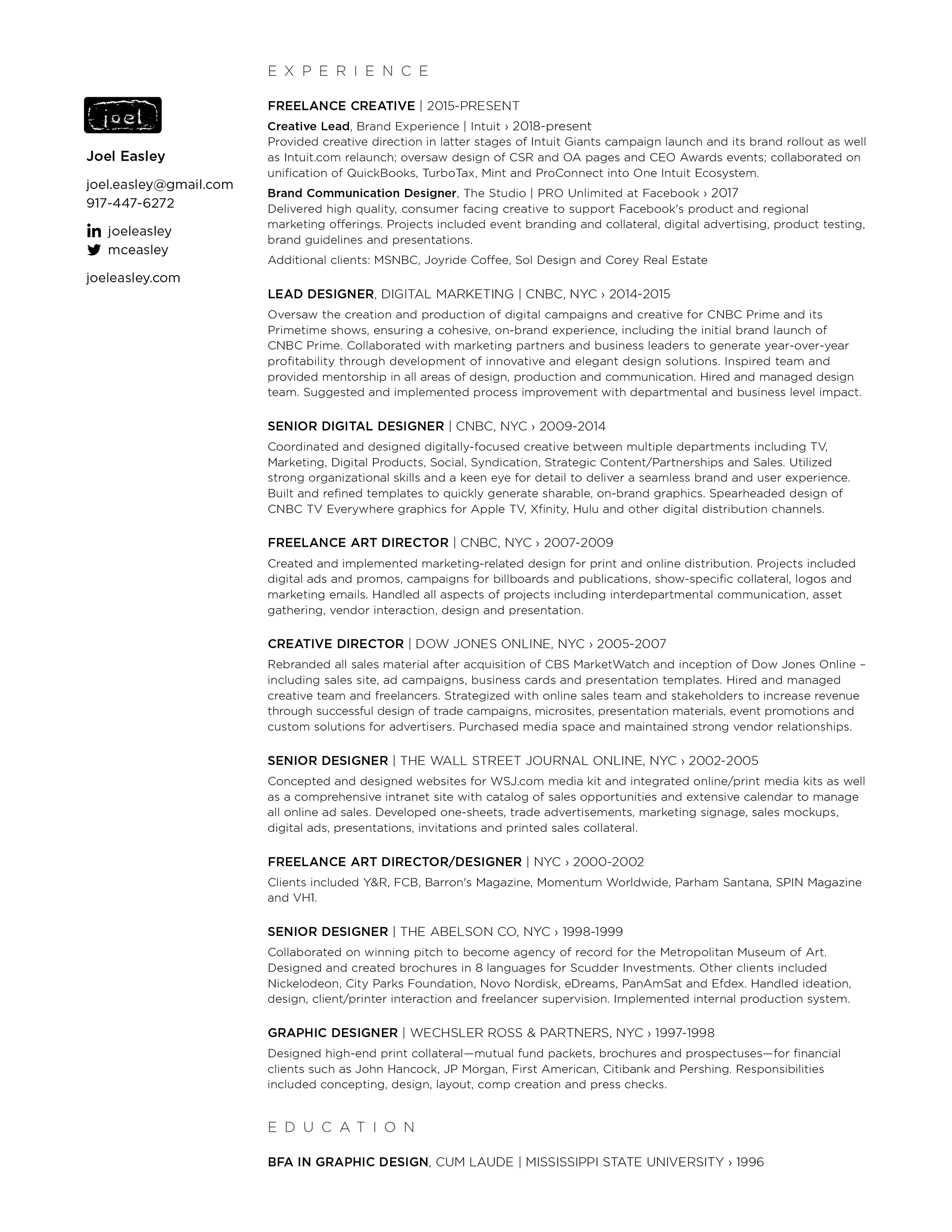 joel easley - résumé joel easley - résumé, Cnbc Presentation Template, Presentation templates