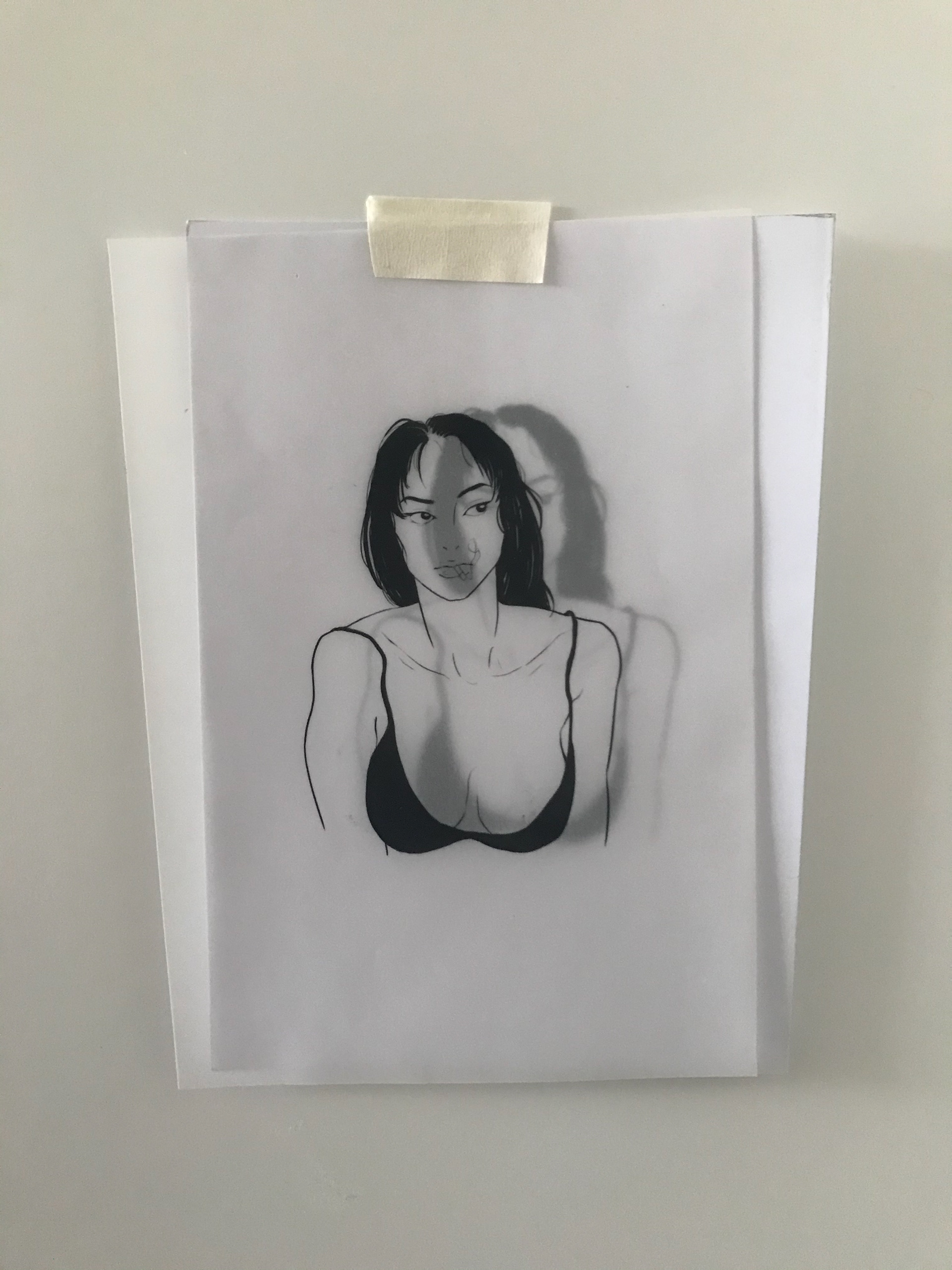 LAYERED THE TRANSPARENT PAPER ON A MATT PAPER, EXPERIMENTING LAYERING