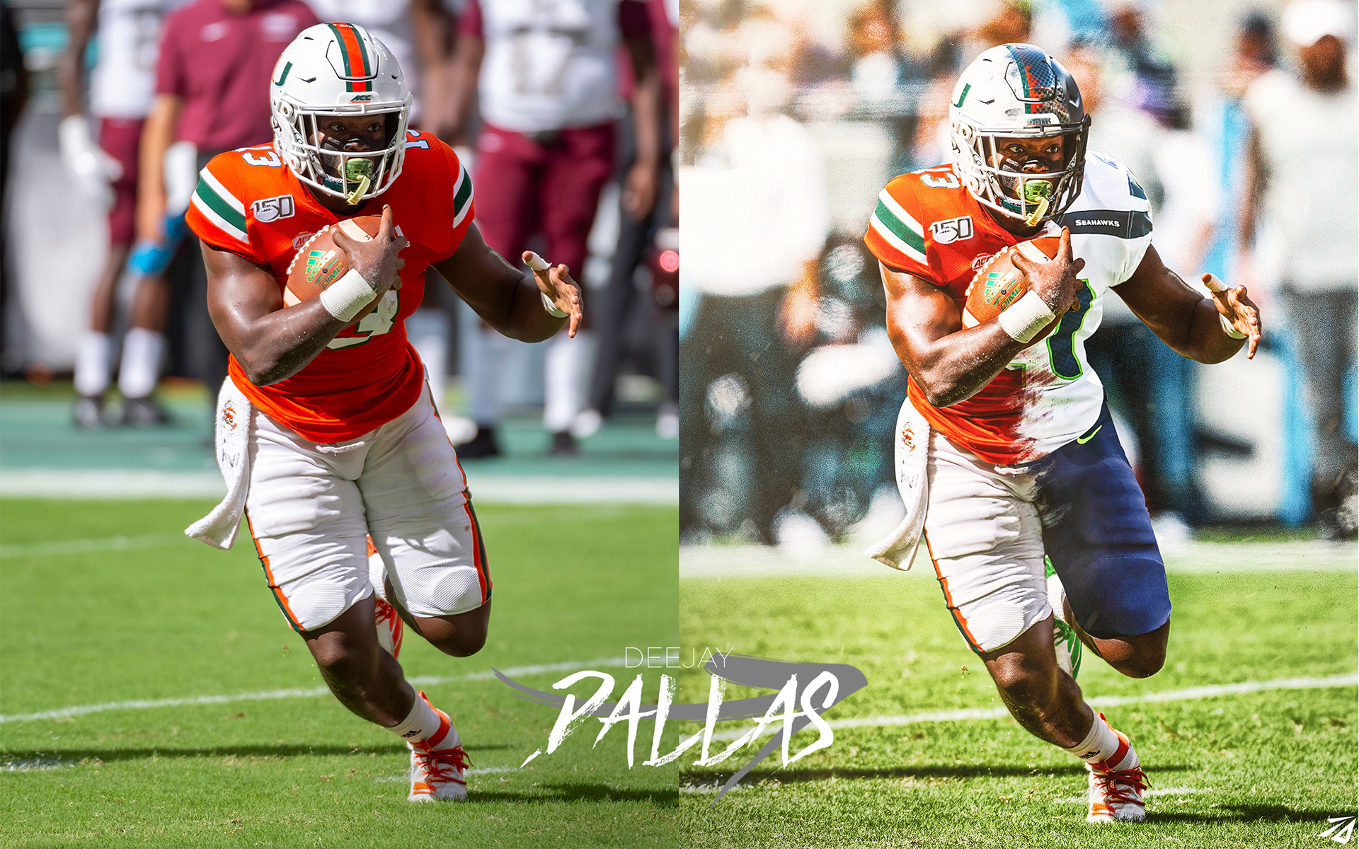 Deejay Dallas, runningback from the University of Miami, reached out for a graphic after being drafted by the Seattle Seahawks in the 4th round of the 2020 NFL Draft.