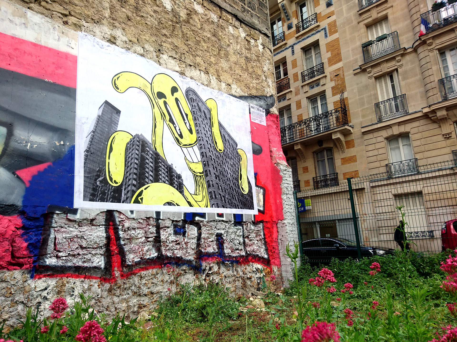 Kekli X Tête de loup, Collage, street art, Paris 18eme