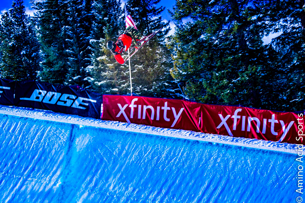 Taylor Seaton (USA) hits the Skiers' left wall for a crit grab 900* Chasis spin.