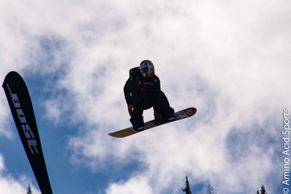 Toby Miller cuts through the cold December air on his back in the halfpipe