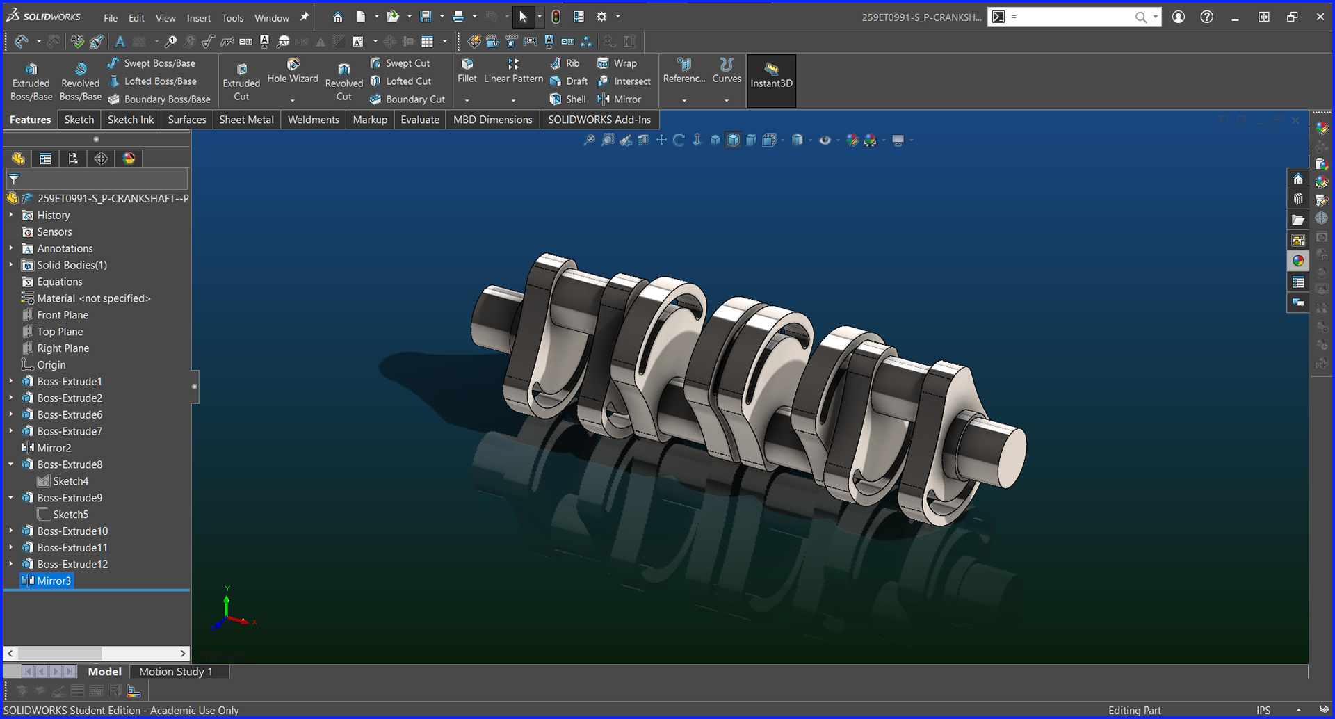 Crankshaft that was made for the Engine. Note the offsets.