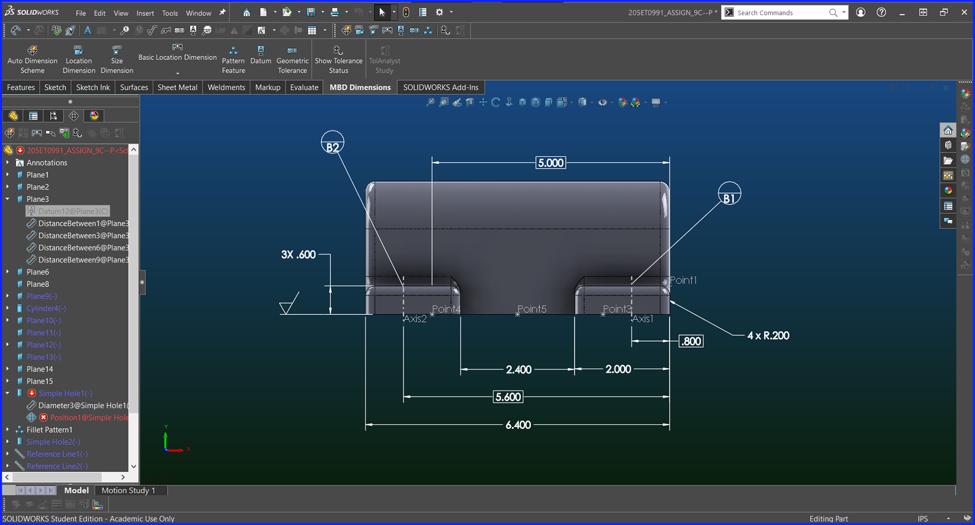 Model Based Definition w/ GD&T - Front View - Solidworks