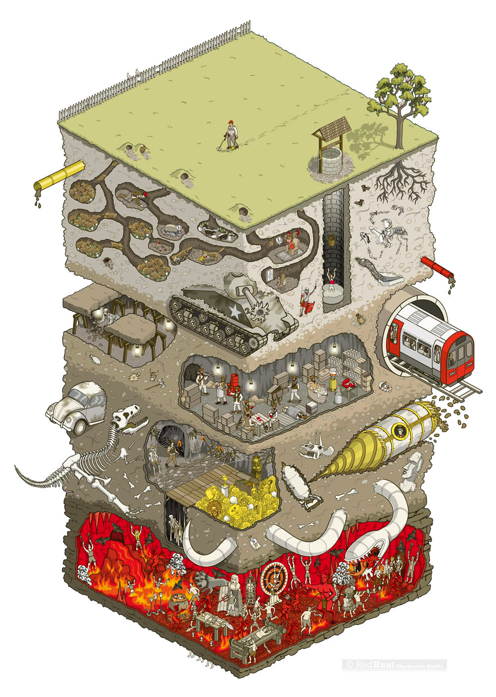 Rod Hunt illustrated this crazy cutaway illustration for a confectionary brand's advertising campaign - agency AMV BBDO