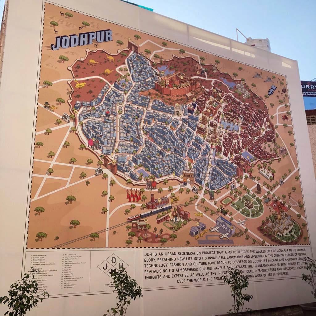 Illustrated Map Artist, public art mural - Jodhpur City Map Large Mural illustration