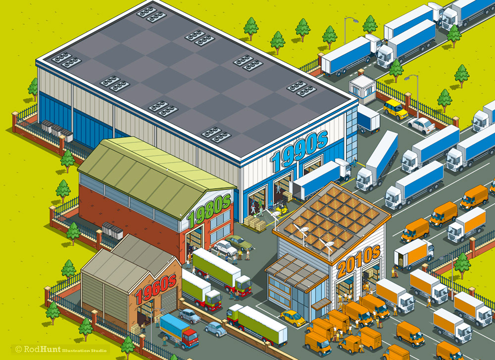 Warehouse and retail distribution illustrations for Property Week's magazine cover