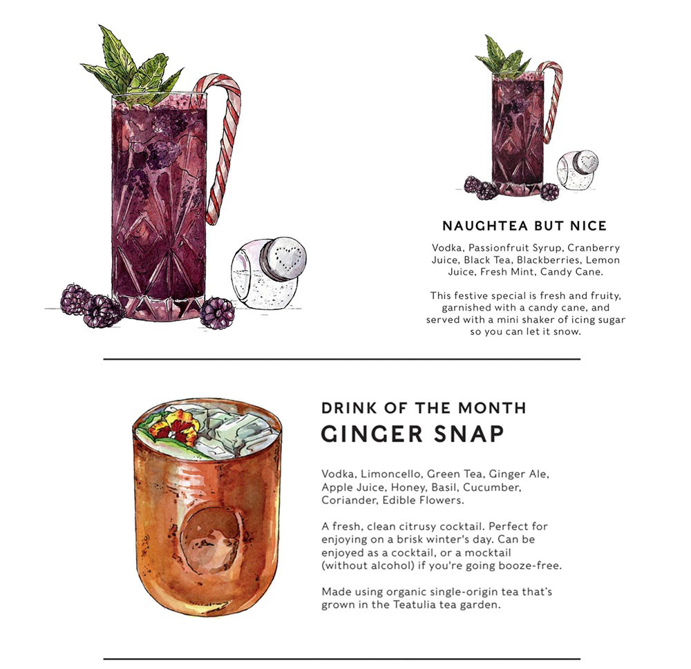 Teatulia Cocktail Menu Illustrations