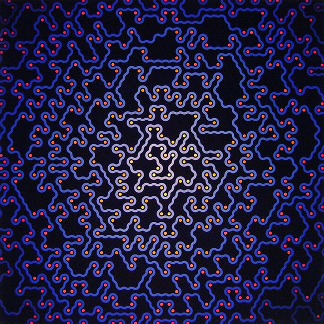 "system construction 0503" 2005 acrylic gouashe on wood panel 140 x 140cm