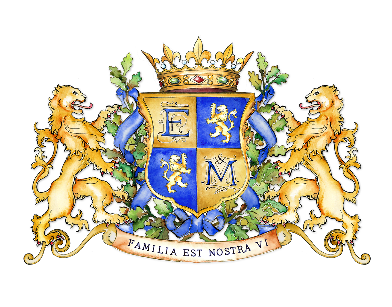 Hand painted family crests by Jamie Hansen 11" x 14' coat of arms