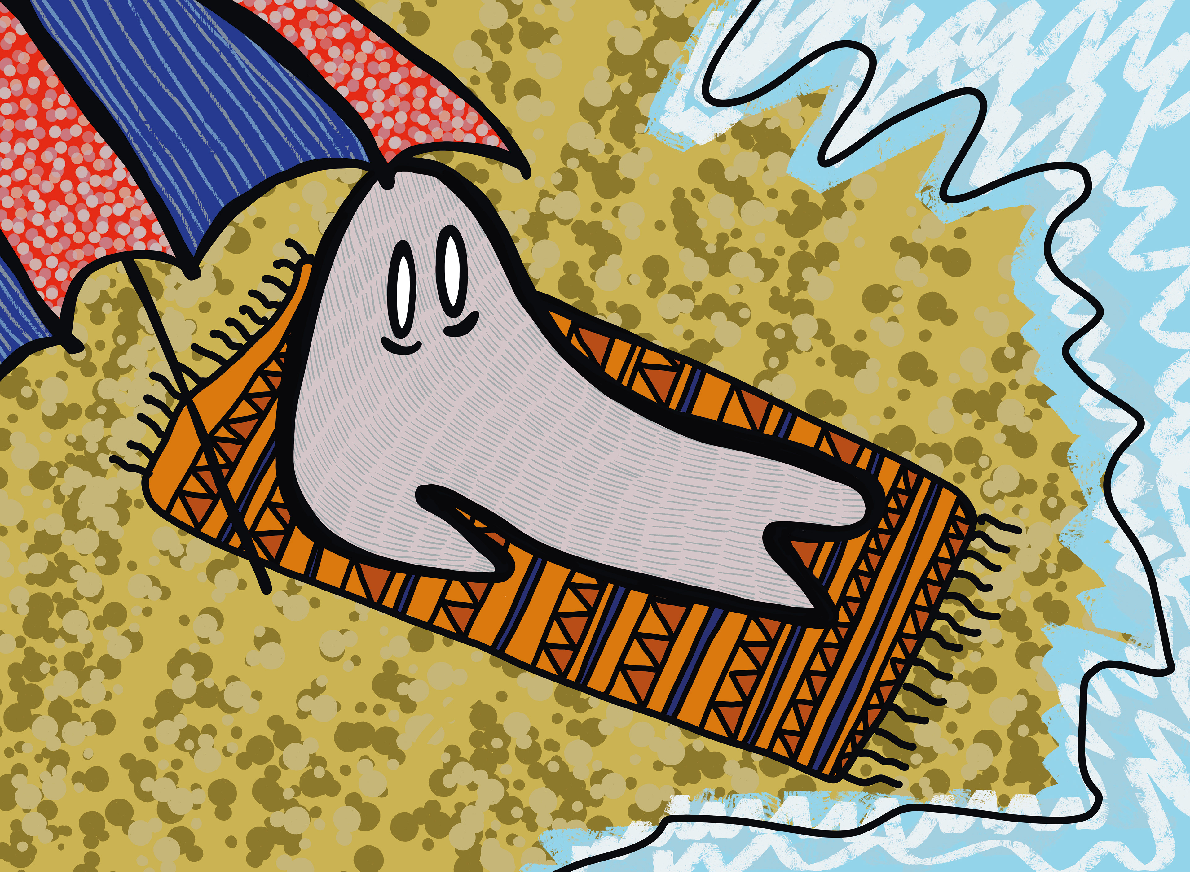 Léon à la plage, dessin digital pour le calendrier 2021 (mois de juillet), décembre 2020