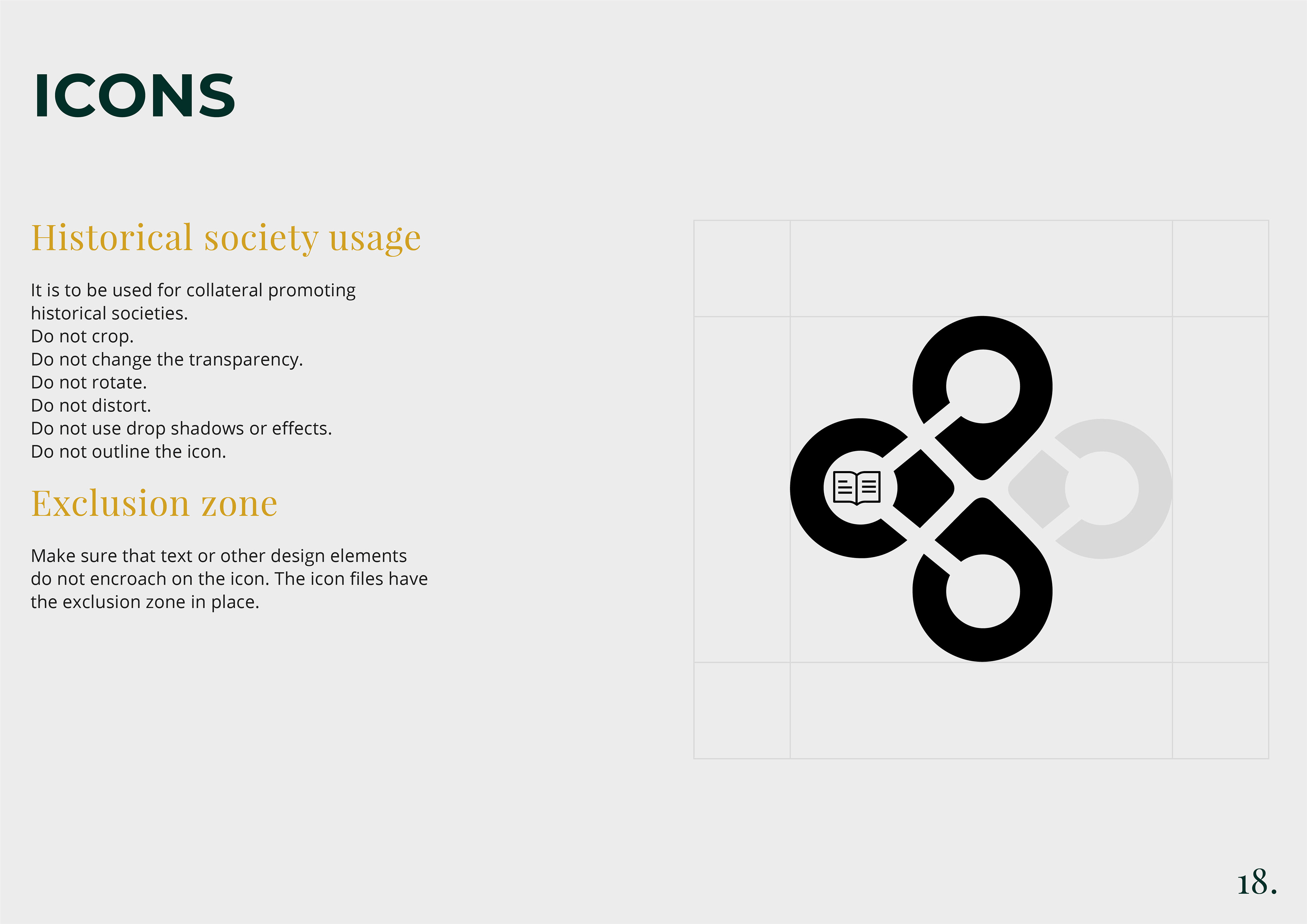 historical society icon of brand guidelines for now and then by freelance graphic designer melissa carne