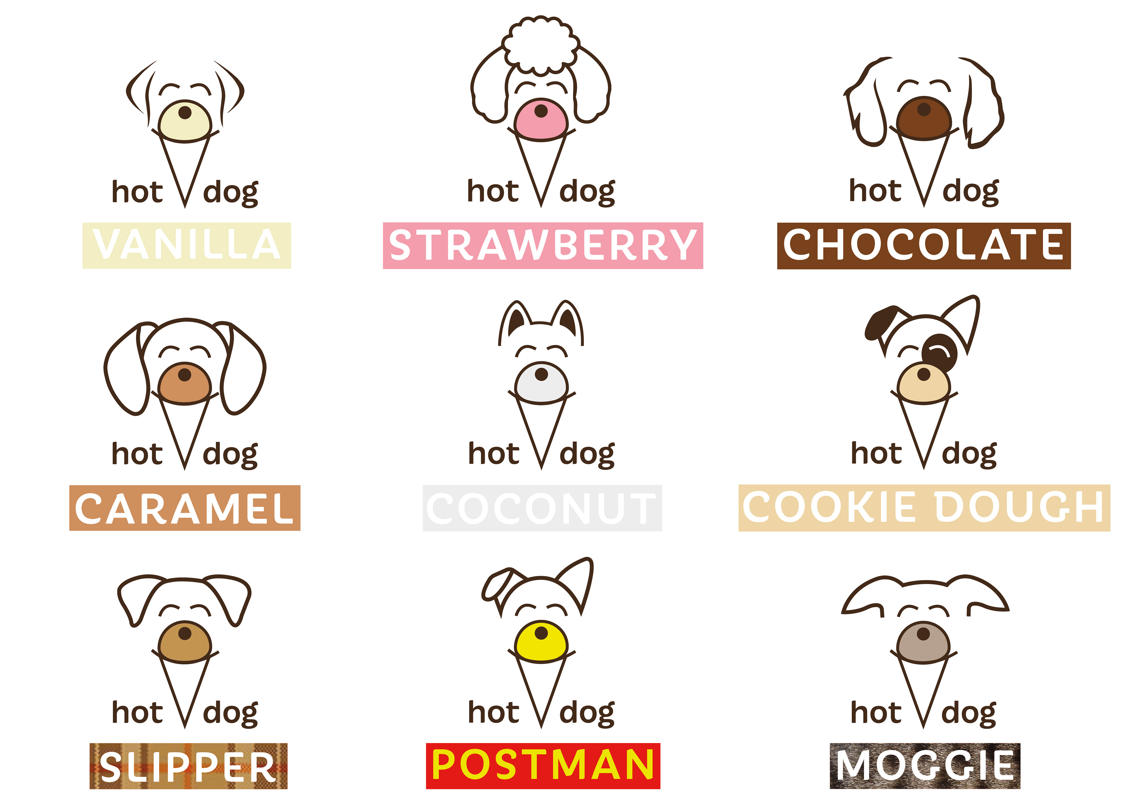 dog ice cream logos for the brand, hot dog. Created by freelance graphic designer melissa carne in cornwall