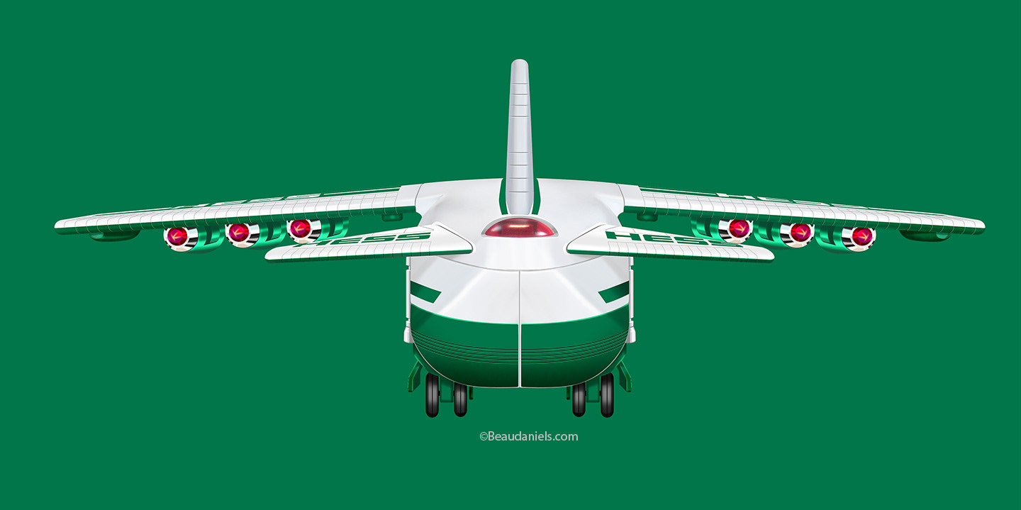 Hess packaging illustration. Rear view cargo plane.