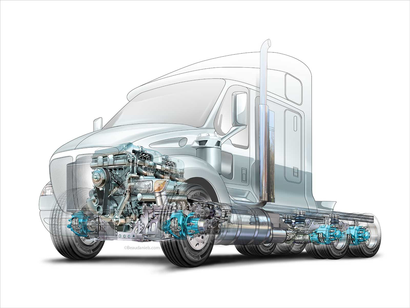 semi truck cutaway illustration