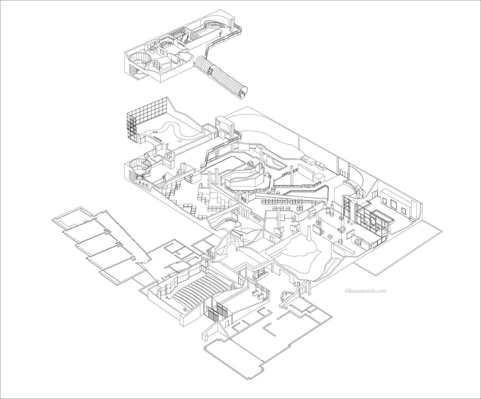 Royal Tyrell Museum. Dimension was then added to the 3/4 view, and the building started to take shape.