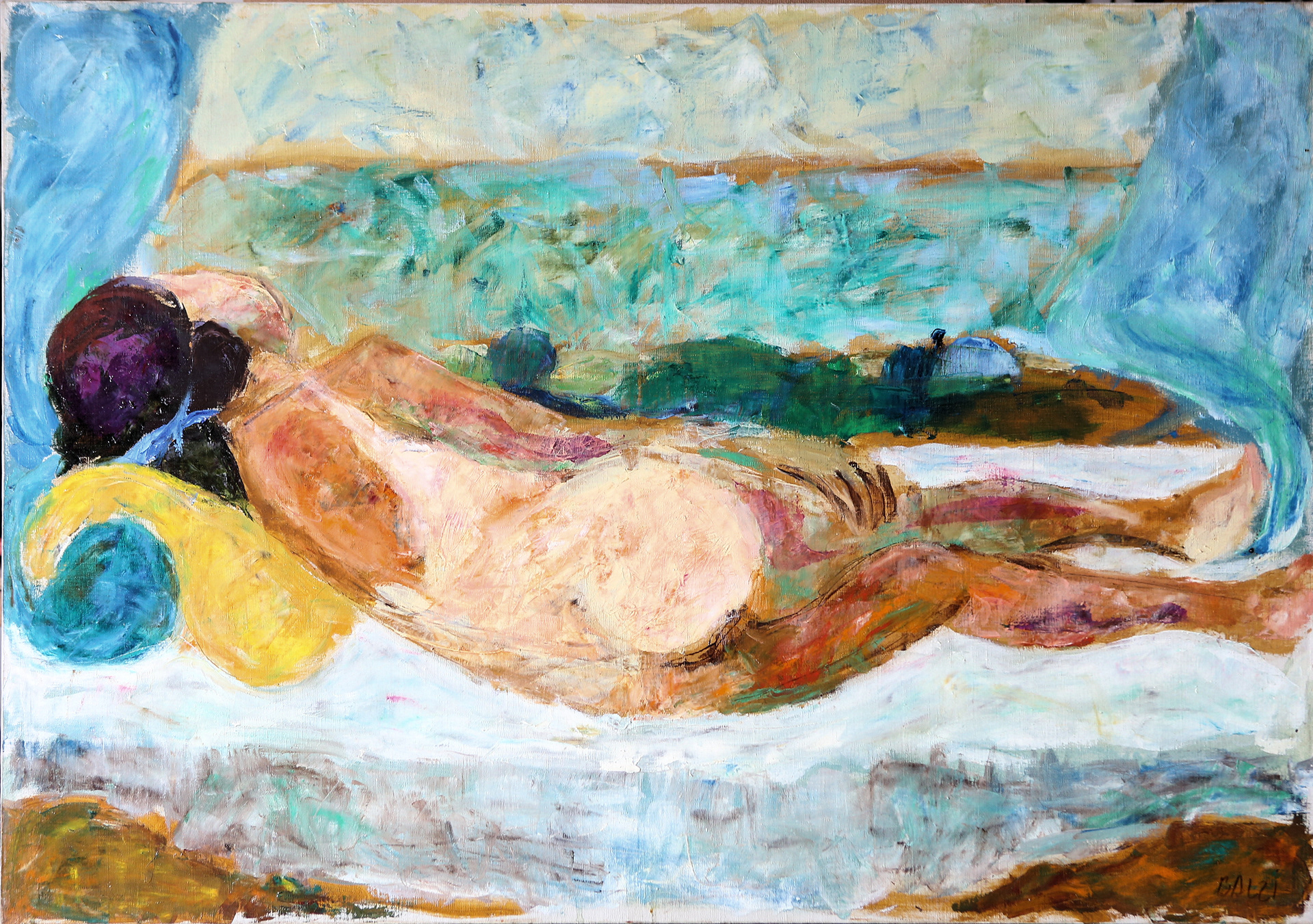 n.65 "Naked on the Beach"  Oil on canvas   Year: 1962   100 x 70cm
