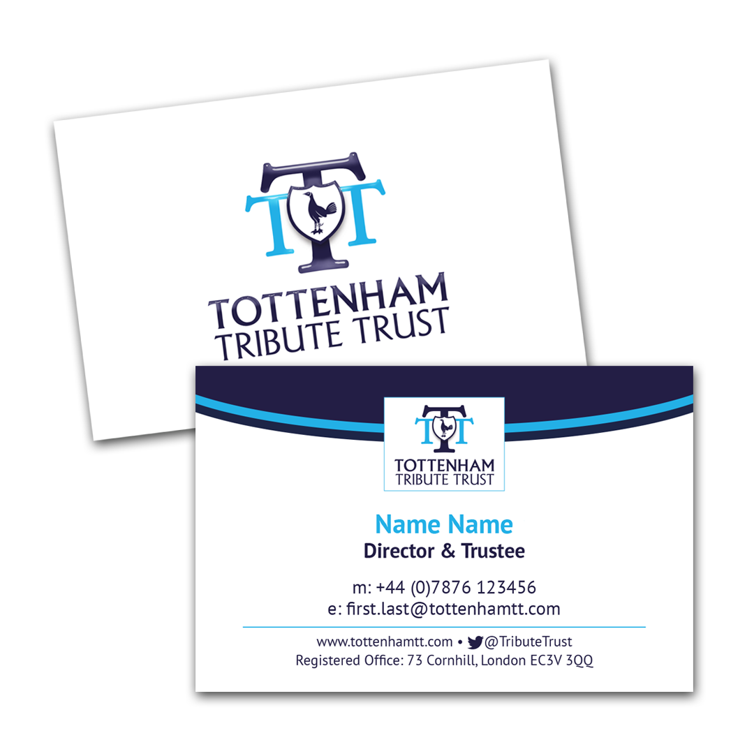 Double sided business card, with spot UV gloss to logo on the back - for the Tottenham Tribute Trust
