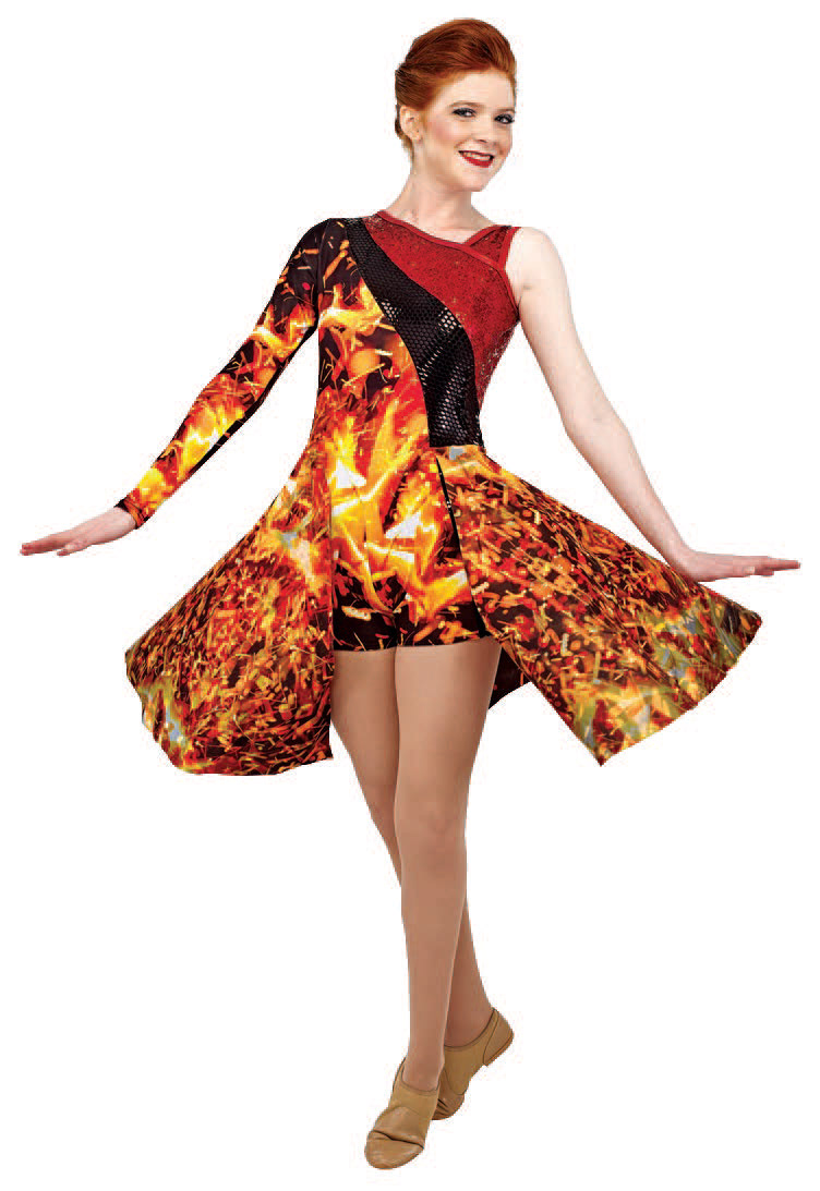 Hybrid Asymmetric Single Sleeve Boy Short Unitard with 3/4 Skirt, red twinkle, black armor