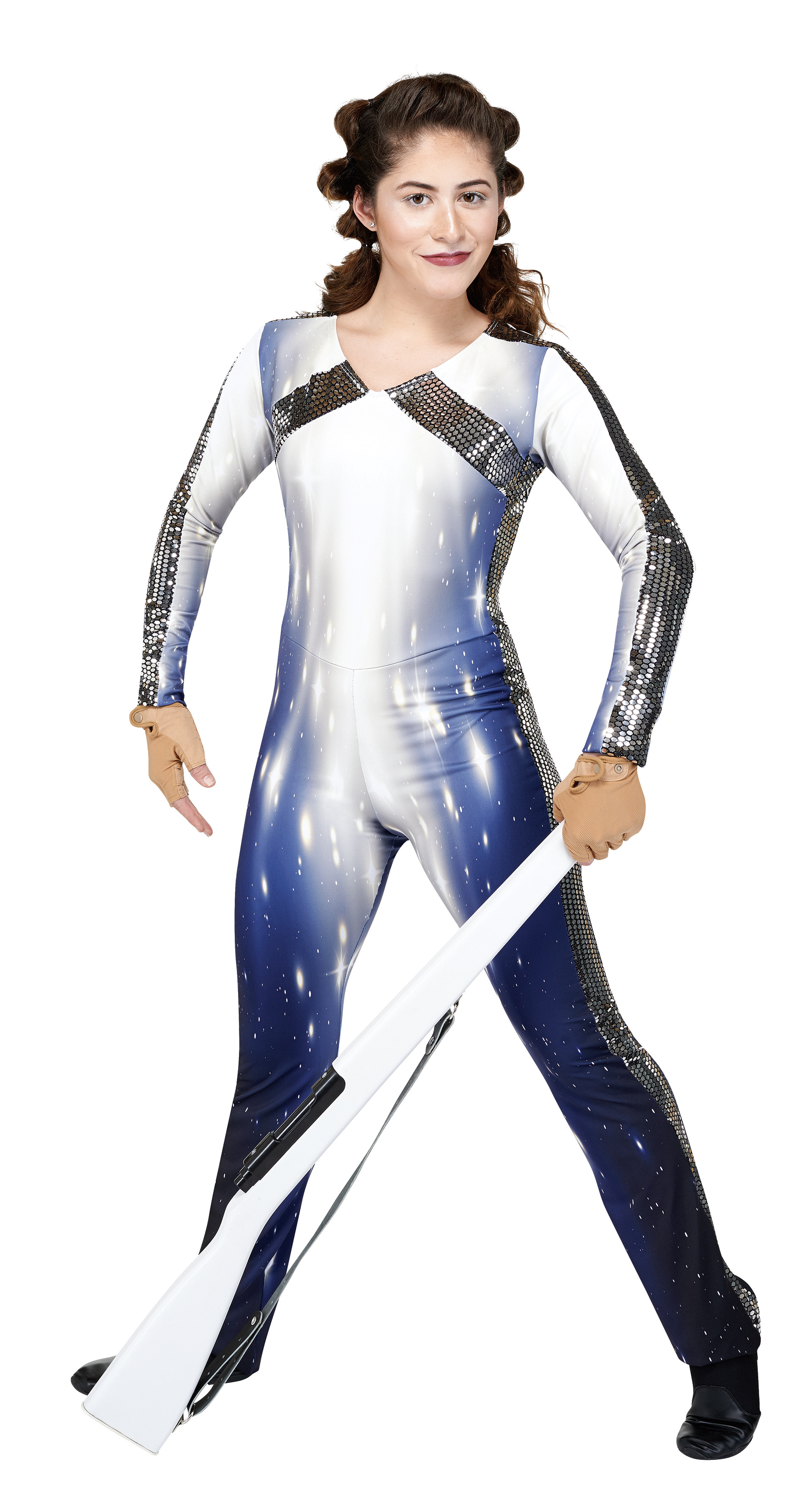 unitard, 2 sleeves, straight leg. silver armor hybrid.