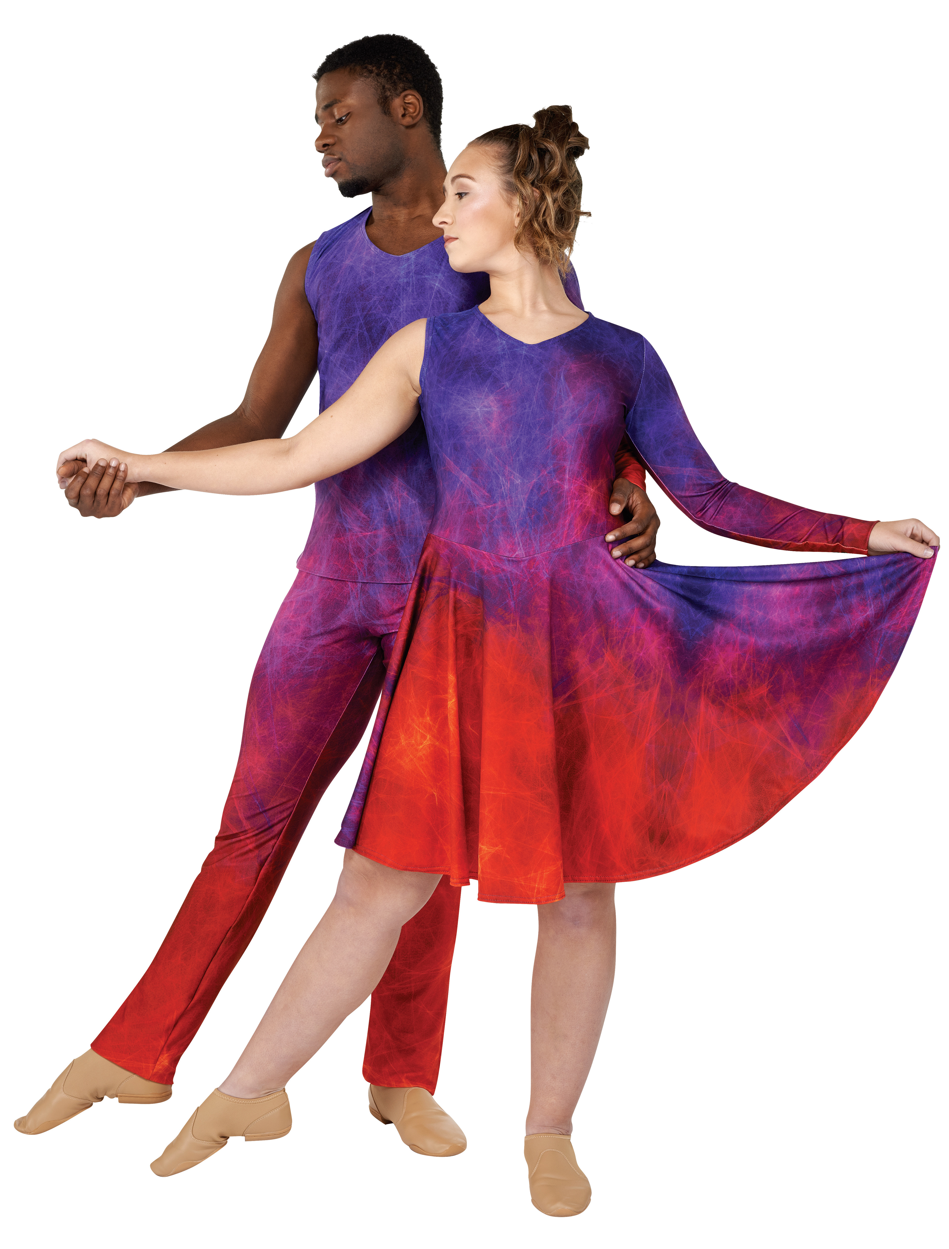 unitard, left sleeve, boy short, short circle skirt