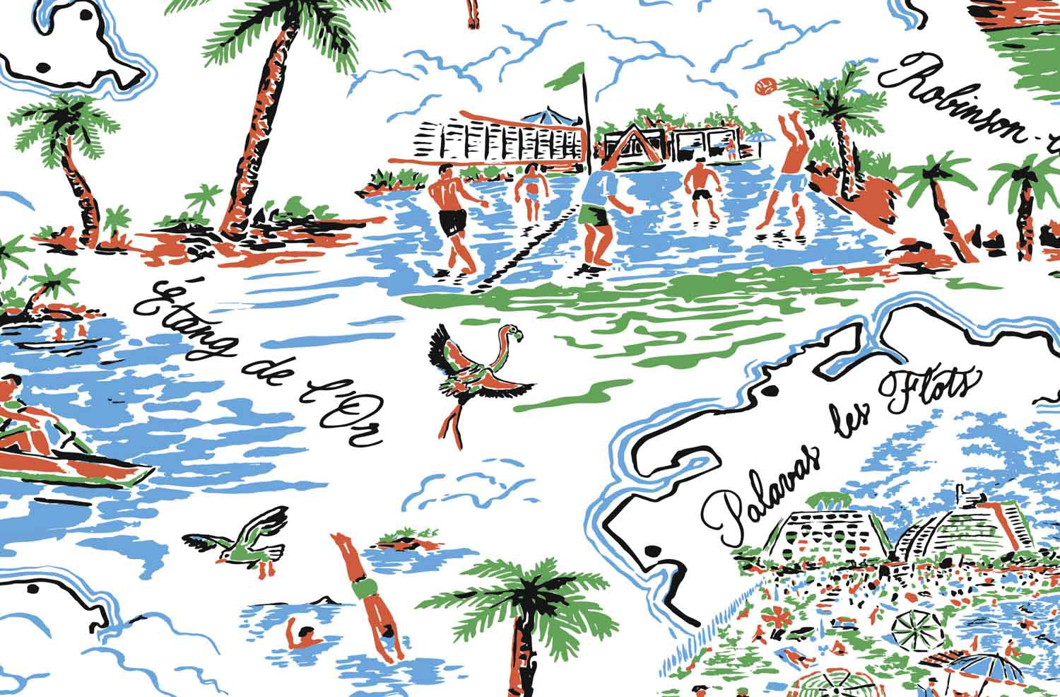 Détail de l'illustration du motif textile La Grande Motte pour la collection Automne-Hiver 2018 de Robinson les Bains